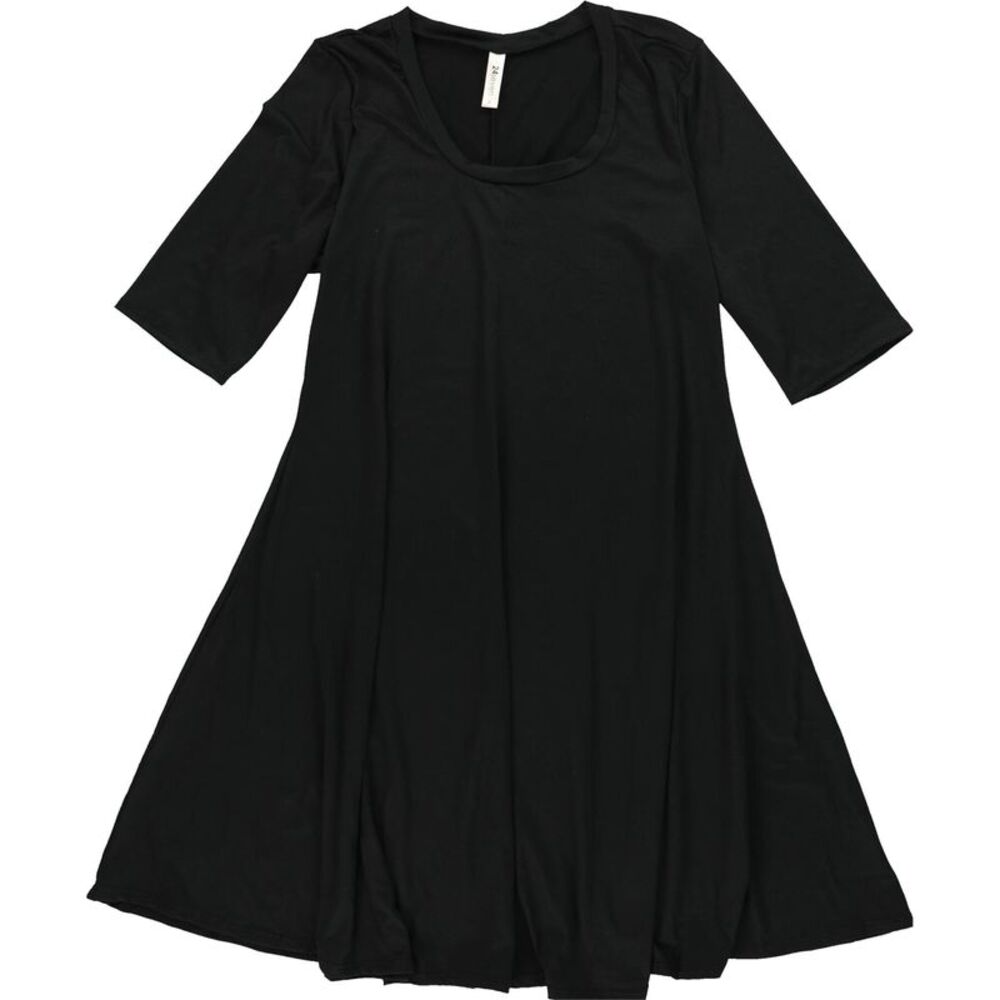 24seven Womens Plus Size Solid Elbow Sleeve Pocket A-line Dress, NWT